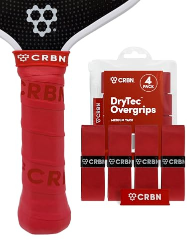 CRBN Pickleball - Drytec™ Overgrips - Pickleball Paddle Grip Tape - Absorbs Shock & Moisture - 4-Pack, Red