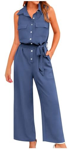 AEGJEGVD Femme Combinaison Ete Fluide Chic et Elegant Jumpsuit Col V Manche Courte Taille Haute Casual Combishort Été Long Pantalon Romper Mode Jumpsuit d'été Chic Élégant Slim Pantalon Jambes Larges