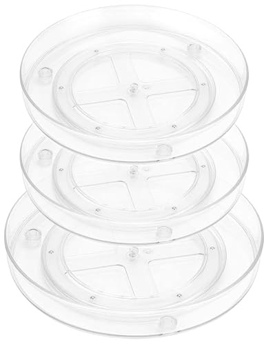 MUNGHOK Lazy Susan Roterande tallrik, 3 delar, 23 cm och 27 cm, transparent, kök, roterande tallrik, 360° vridbar, kryddställ, roterande bricka för kylskåp, köksskåp, skåp