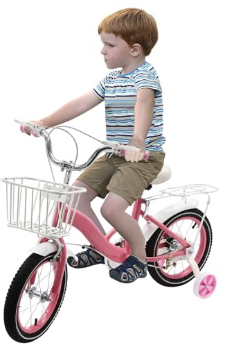 CUMELLIIR Bicicletta per bambini da 14 pollici, bicicletta per bambini da 3 a 6 anni, rosa