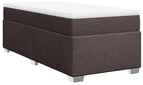 vidaXL Boxspringbett mit Matratze, Bett mit Bettfüße Matratzenauflage, Einzelbett für Schlafzimmer, Polsterbett Bettgestell Lattenrost, Dunkelbraun 80x200cm Stoff