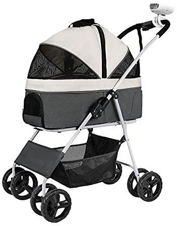 Hundebuggy für mittelgroße und kleine Hunde, Katzen, Hunde- und Katzenbuggys, 20 kg, faltbar, Transportbox mit Rädern, atmungsaktiv, Hundekinderwagen (Grau A) (Grau A)