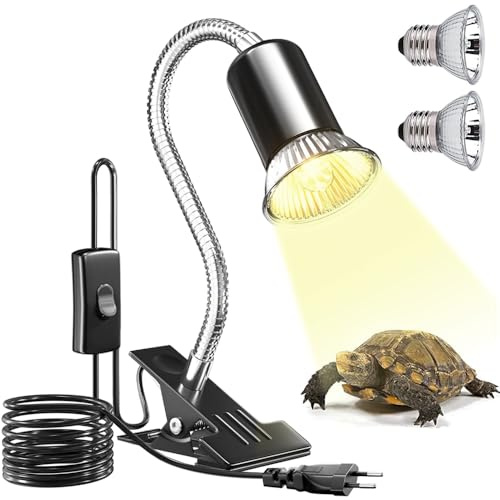 KQWVZ Lámpara Para Tortuga, Lampara Tortugas De Agua, Temperatura Ajustable, Lámpara De Calor Para Reptiles, Lámpara De Calor De Tortuga Con 2 Bombillas De Luz UVA UVB, Para Tortuga Lagartos