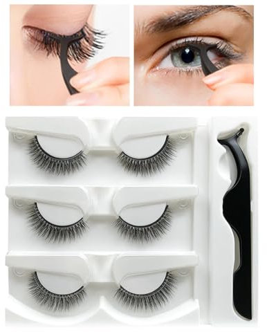 Ciglia autoadesive riutilizzabili, Ciglia autoadesive - 3 paia di ciglia adesive senza colla | Ciglia naturali e senza colla, ciglia finte dall'aspetto naturale, impermeabili, senza colla necessaria