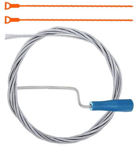 Lot de 3 spirales de débouchage de canalisations flexibles de 5 m x 5 mm pour cuisine et salle de bain