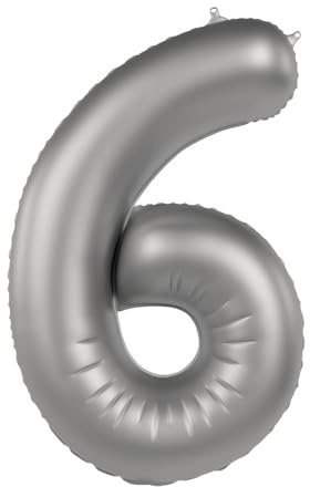Folat B.V.- Folat Globo plateado Numero 6-Moonlight Silver-Satin Gloss-86 cm-Decoraciones de Cumpleaños de Fiesta para Aniversario Graduación Inflar con Helio o Aire, Color (10476)