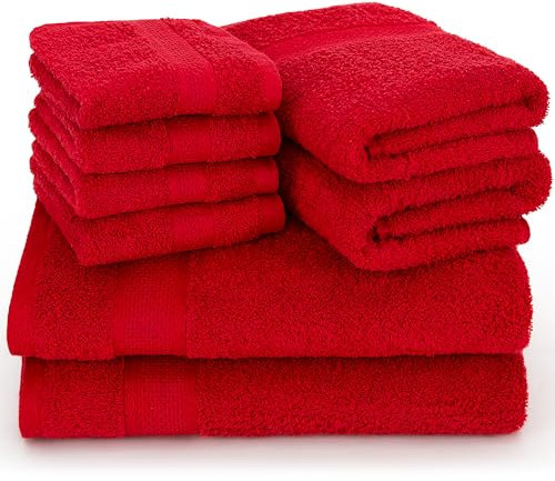 Textilschmied Premium 8-teiliges Handtuch Set mit Aufhängeschlaufe, 100% Baumwolle, Oeko Tex 100, 2 Handtücher 50x100cm, 2 Badetücher und 4 Waschlappen – sehr saugfähig und weiche Badezimmertücher