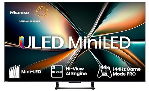 Hisense 55U7Q Fernseher 55 Zoll, 4K Mini LED ULED, Smart TV, Hi-View AI Engine, 144Hz Game Mode Pro, FreeSync Premium, Built in Subwoofer, Dolby Vision IQ Atmos, Airplay, Sprachsteuerung[2025]