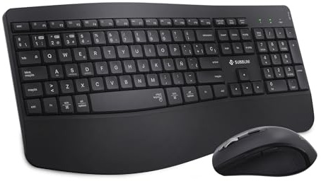 SUBBLIM Combo Dual Prowave Teclado y Ratón Ergonómicos Inalámbricos, Recargables, con Bluetooth 5.3 y Receptor USB, Reposamuñecas, Teclas Silenciosas y Multidispositivo.