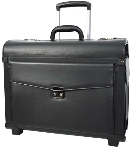A1 FASHION GOODS 2 Wheeled Pilot Case Faux Leather Business Flight Travel Briefcase Cabin Bag Vega Black