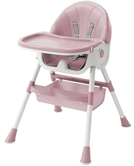 Trona Bebé Evolutiva, desde 6 Meses - 10 Años, hasta 30 kg, Trona de Bebé, Bandeja Extraíble, Asiento y Reposapiés Regulables, Madera Natural (Cuatro en uno - Rosa)