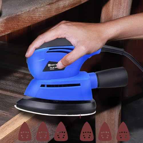 130W Electric Detail Sander with Dust Collection, 6Pcs Sanding Pads, 6 Speeds Adjustable 12000RPM Palm Sander for Wood, Compact Random Orbital Sanders, Wood Hand Sanding Machine, 2M Power Cord, Blue