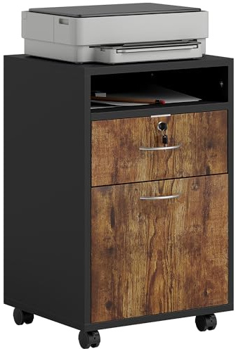 HOMCOM Archivador de Oficina con Cajón, Ruedas con Freno y Estante Abierto, Archivador de Oficina con Cerradura y 2 Llaves para Tamaño Carta/Legal/A4, Armario de, 40x35x60cm, Marrón