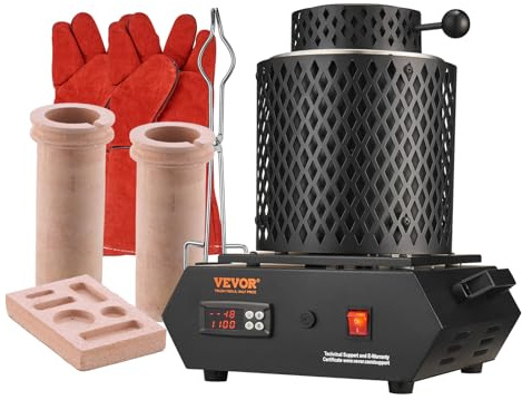 VEVOR Forno di Fusione per Oro 1350 W, Temperatura Max. 1150 ℃, Forno Fusorio Elettrico con Crogiolo in Ceramica da 1kg e 3 kg, Lavorazione Raffinazione di Metalli