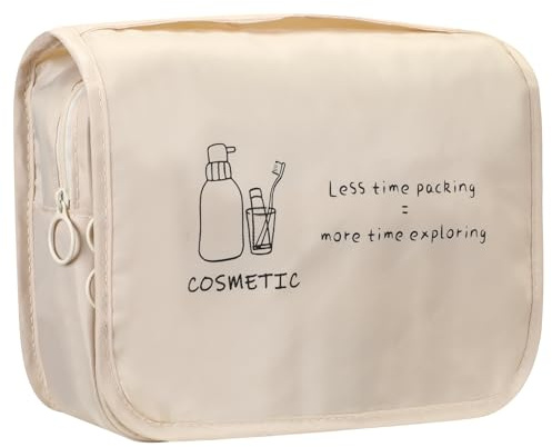 FINPAC Kulturbeutel zum Aufhängen, Kulturtasche Unisex Waschtasche, Leichte Toiletry Bag Kosmetiktasche Reise Waschtasche mit Haken Transparent für Makeup,Toilettenartikel (Beige)