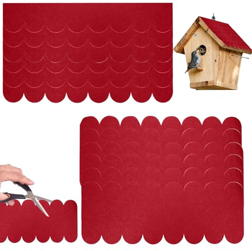 XoeLLe 20 Piezas de Tegole in Plastica Tejas Autoadhesivas de Fieltro para Techos de Casitas de Pájaros, Membrana Impermeable Resistente Al Desgarro para Techos de Casetas de Perros y Buzones (rojo)