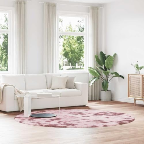 Tonture Matta, lurvig hög lugg, NAVARRA, gammalrosa, 240 x 240 cm, rund polyester, lättskött, halkfri, vardagsrum, sovrum, elegant dekor, mjuk Flokati