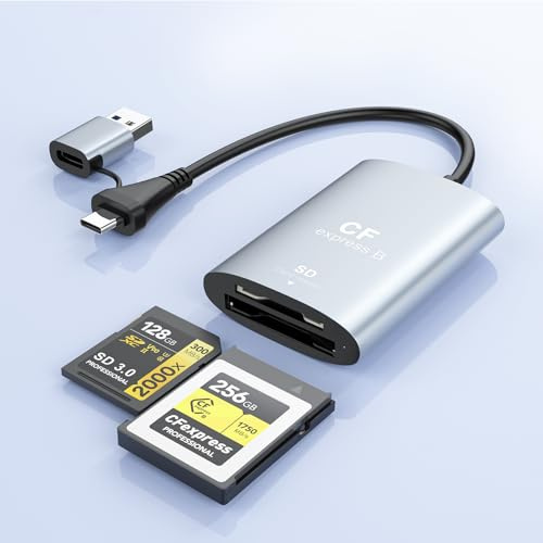 Lettore di schede CFexpress tipo B & Lettore Schede SD con USB 3.2 (Gen 2) 10 Gbit/s, 2 in 1 USB-C&USB-A Adattatore Scheda di Memoria SD/CF express Type-B Card Reader per Windows/Mac/Linux/Android