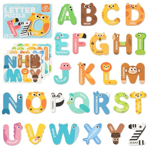 Deepton 26Pcs Magnetic Letters for Children, Large Alphabet Magnets for Fridge, Cute Animals ABC Magnets for Kids, Educational Spelling Games Toys for Baby, Toddler Preschool