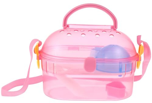 Hamster Outdoor Carrier Case with Feeder and Bathtub Pink ABS