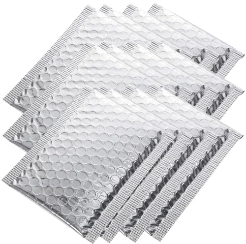 BCOATH 100pcs Silver Aluminum Foil Bubble Mailers Padded Envelopes 110x130+40mm Self Seal Shipping Bags Metallic Bubble Packaging for Mailing and Office Use