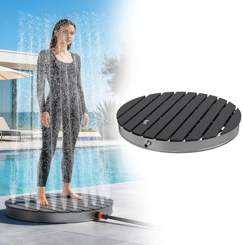 UISEBRT Doccia da giardino in WPC con pedale, doccia a pavimento, altezza fontana fino a 4 m, antiscivolo, resistente alle intemperie, resistente al gelo e ai raggi UV, doccia per esterni, per piscina