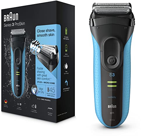 Braun Series 3 3040s-4 Rechargeable Wet and Dry Foil Elektrischer Rasierer, schwarz/blau