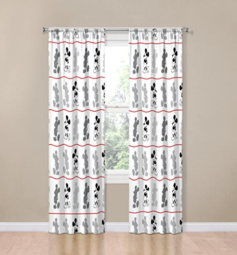Disney Mickey Mouse Jersey White 4 Piece 84 Curtain/Drapes Set (2 Panels, 2 Tiebacks)