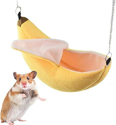 ISMARTEN Banana Bed House, Hammock for Small Animal, Warm Bed House, Cage Nest for Sugar Glider Hamster Small Bird Pet (Banana)