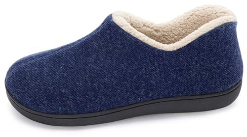 ULTRAIDEAS Women's Cozy Memory Foam Closed Back Slippers with Warm Fleece Lining, Wool-Like Blend Cotton House Shoes with Anti-Slip Indoor Outdoor Rubber Sole (Navy Blue，Size 5)
