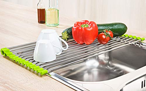 Spetebo Edelstahl Abtropfgitter für die Spüle - ca. 52 x 29 cm - aufrollbares Abtropfgestell Spülen Abtropfer