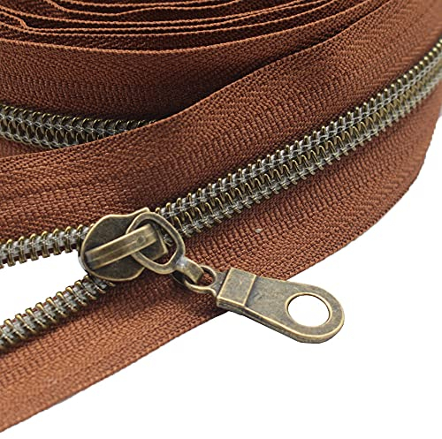 MebuZip 9 m bronzefarbene endlos Reißverschluss Meterware Reißverschluss Nylon 6mm-Spirale + 25 Nonlock-Zipper für Taschen Deko DIY Basteln Nähen (Bronzefarbene Braune)