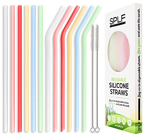 SPLF 12 Pack Reusable Silicone Straws for Toddlers & Kids-BPA Free Translucent Collapsible Straws with Cleaning Brushes & Case for 20/30 oz Tumblers RTIC/Yeti, Eco-friendly, no Rubber Tast