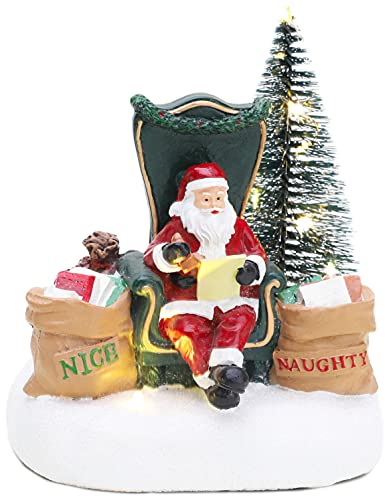 Christmas Concepts® 16cm (6.4) Père Noël lisant des Lettres Coquines et gentilles avec des lumières LED Blanches Chaudes - à Piles - Village de Noël