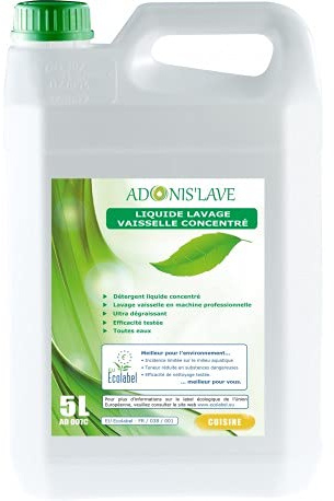Liquide Vaisselle - Produit Vaisselle - Liquide Produit vaisselle - Détergent pour lave-Vaisselle - Liquide vaisselle concentré écologique machine - ADONIS' LAVE - Bidon de 5l
