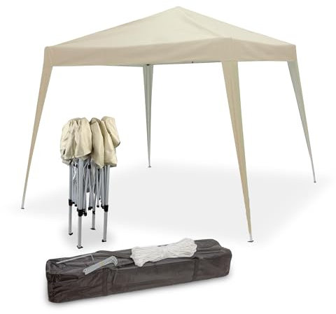 Faltpavillon Partyzelt Pop-Up-Zelt Julido Pavillon 3x3 m, wasserdicht, stabil, in Beige, Faltpavillon klappbar und höhenverstellbar, aus 210D Oxford, pulverbeschichteter Stahlrahmen