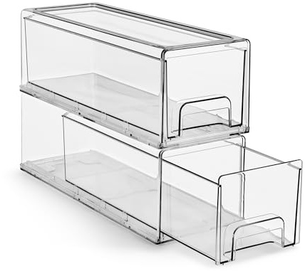 Sorbus Small Wide Clear Storage Drawers (2 Pack) – Stackable Storage Drawers for Pantry, Fridge, or Cabinet – Slide Out Clear Bins with Handles for Organizing
