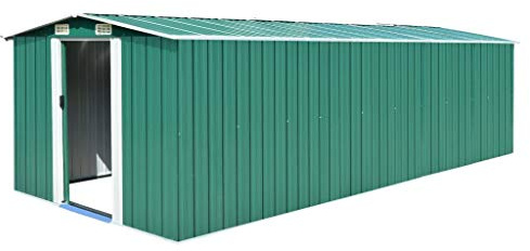 Tidyard Caseta de Jardín Cobertizo Metálico para Almacenamiento de Herramientas con Puerta Corredera Cobertizo de Jardín Exterior Verde 257x580x181 cm
