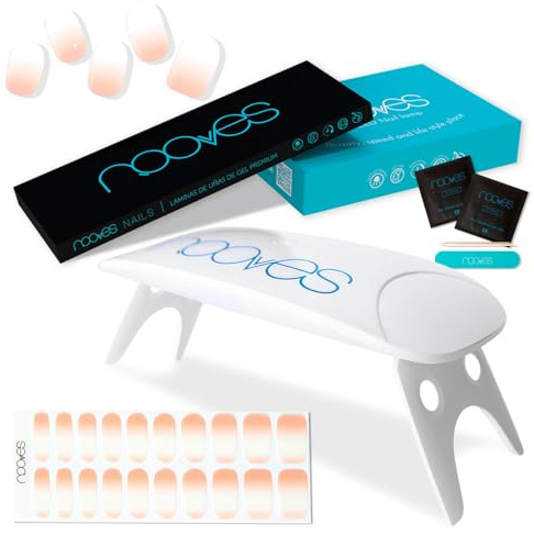 NOOVES - Set Strisce per Unghie in Gel Nude 20 Pezzi + Lampada UV/LED per Asciugatura, Unghie in Gel Semi-Curato Premium, Adesivi per Unghie Gel, Inclusa 1 Lima per Unghie