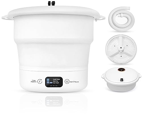 SereneLife Mini Portable Washing Machine, Foldable Compact Washer for Dorms, Travel, Apartments and Camping, Semi-Automatic Laundry Washer with Energy-Saving Design, Lid Cover and Power Cord, White