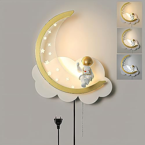 Aplique Pared LED Regulable con Interruptor Lámpara de Pared Nubes Interior LED para Habitación Infantil Luces de cabecera Astronauta Luna Luz de Pared Con Enchufe y Cable Dormitorio Regalos Niños