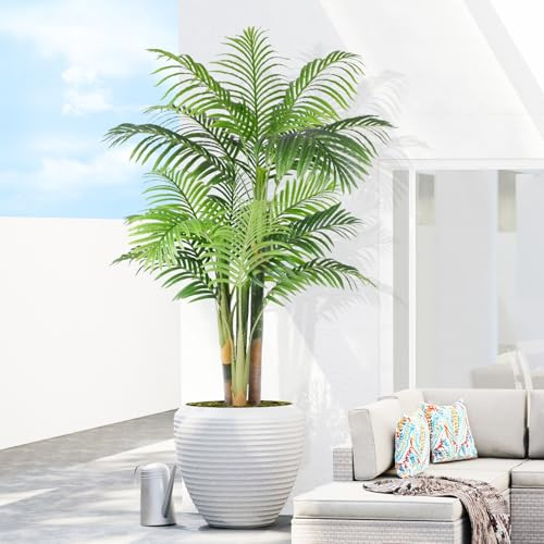 Keeplush Künstliche Goldene Palme 150cm kunstpflanzen groß wie echt, UV-beständig kunstbaum groß, Kunstpalme für Haus Wohnzimmer Schlafzimmer Büro Balkon Garten Decor Künstliche Pflanzen (1 Stück)
