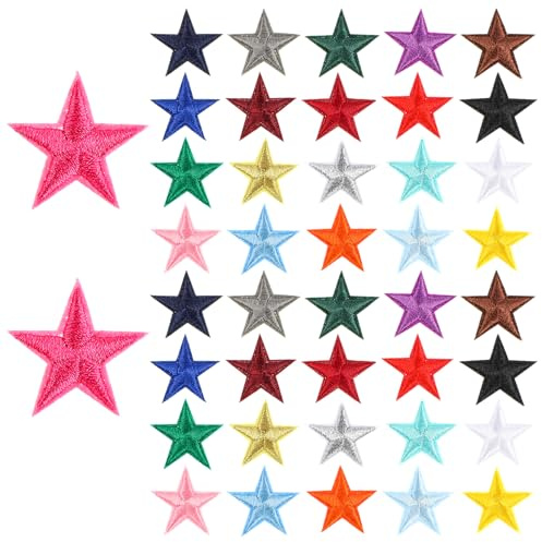Oruola 42pcs Iron On Star Patches for Clothes,Colorful Stars Vintage Sew On Patches,Mini 5 Star Embroidered Patch for Clothing Jackets Backpack Repairing Decorations