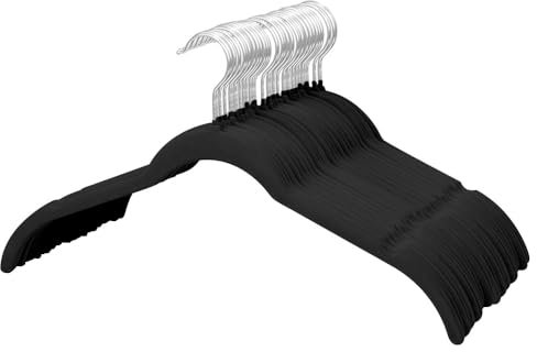 Stormix 50er-Pack Kleiderbügel aus Samt, 16,5 x 8,9 Zoll Kleiderbügel, rutschfeste Kleiderbügel mit Schulterkerben für Damen Schwarz