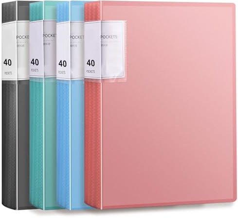 A4 Display Folders, 4 Pack A4 Display Book Folder with Plastic Sleeves, 160 Pockets Document Folder for Office, Presentations, Filing, Insurance Financial Document, Interviews