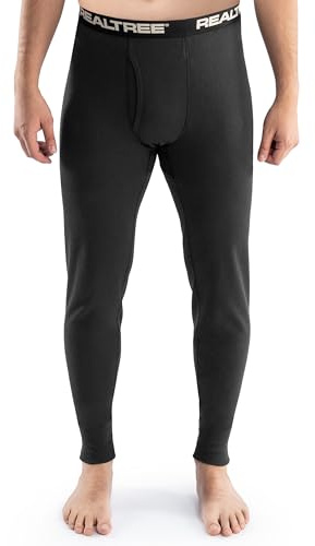 Realtree Men's Heavyweight Cotton Polyester Thermal Long Johns Underwear Bottom, Black, X-Large