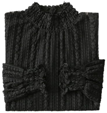 YEKEYI Top in pizzo da donna a maniche lunghe con collo a lupetto camicetta trasparente trasparente top in pizzo floreale, Nero , XL