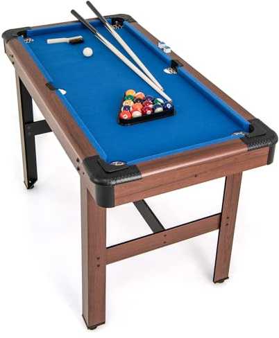 HOMASIS Mini table de billard, avec 2 queues, 2 craies, 16 balles, triangle et brosse, billard de table pour bar et fête, jeu de billard pour enfants et adultes, 122 x 61 x 76 cm (bleu)