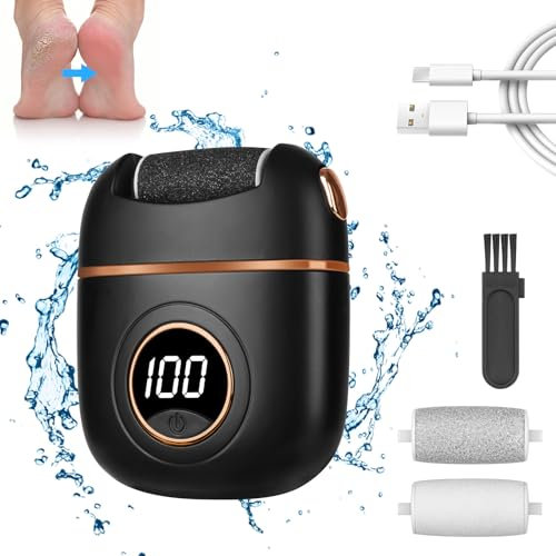 OSDUE Hornhautentferner Elektrisch, Elektrischer Fußschleifer mit 3 Ersatzrollen und 2 Geschwindigkeiten Hornhautraspel Rollen Elektrische Fußpoliermaschine für Pediküre Fußpflege (Schwarz)