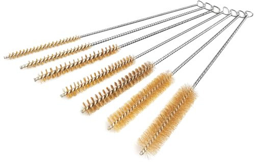 7 Pcs Brass Wire Tube Brushes Bottle Brush Set,11Inch Long Wire Brass Brushes for Cleaning,Wire Pipe Cleaner Bore Brush Deep Cleaning for Tubes,Bottle,Keyboards,Glass, Gold
